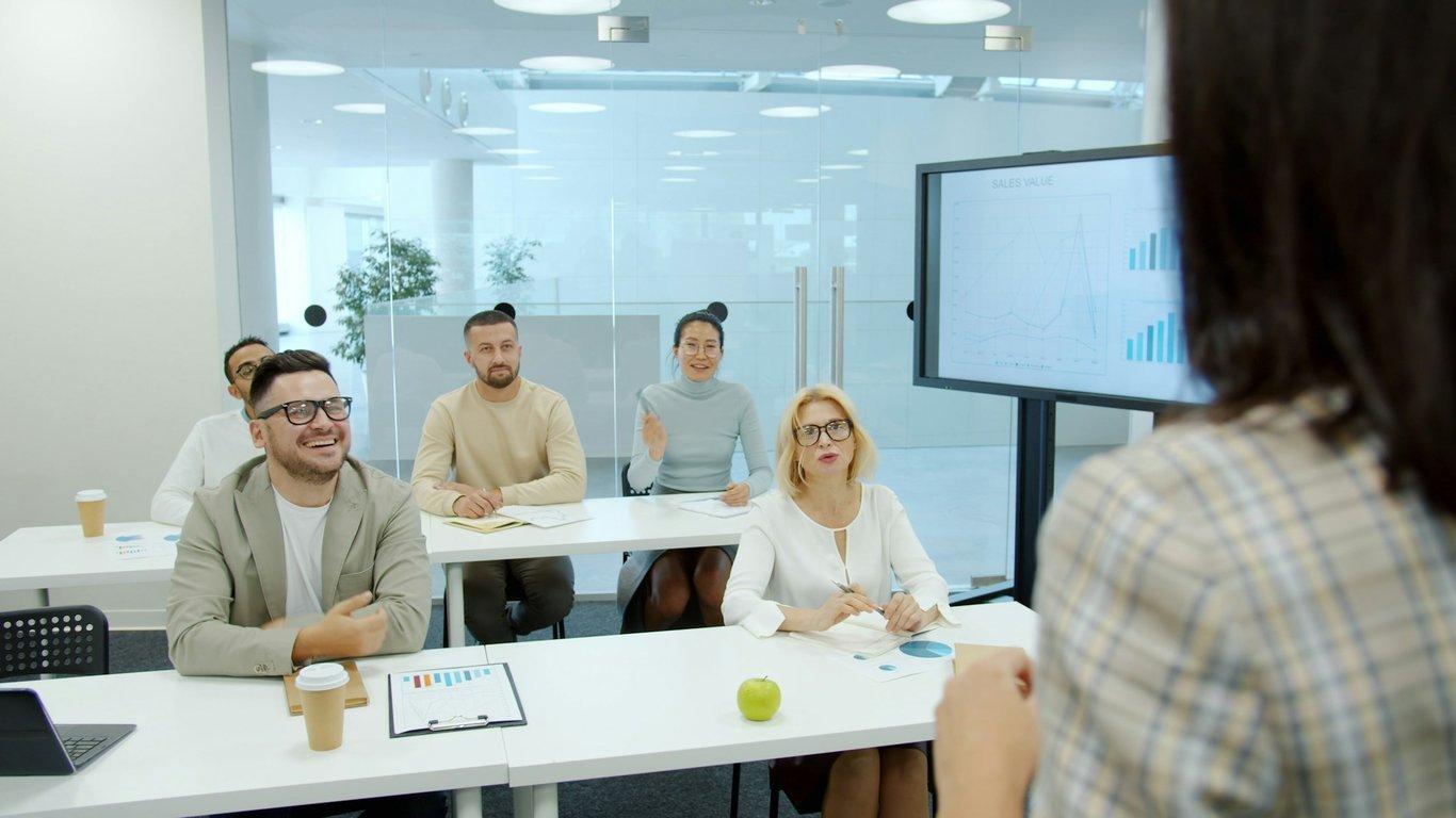 Trainer presenting to a professional-education group